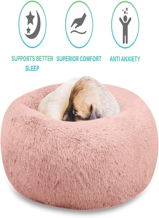 PAWSOME Plush Calming Dog Beds, Donut Dog Bed for Small Dogs, Medium, Large & X-Large, Comfy Cuddler Dog Bed and Cat Bed in Faux Fur (Pink, S) - Image 2